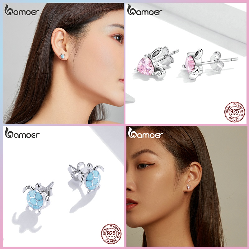 Khuyên tai dạng hạt BAMOER bạc sterling 925 thiết kế động vật ngộ nghĩnh thời trang làm quà tặng cho nữ