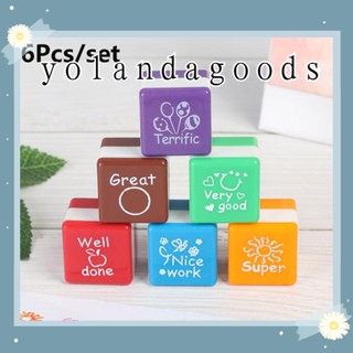 ☆YOLA☆ 6pcs set Stationery Encouraget Stamp Homework Correcting Praise Phrase Teachers Supplies DIY Albums Scrapbooking Nice Work Kindergarten Very Good Reward Kids 