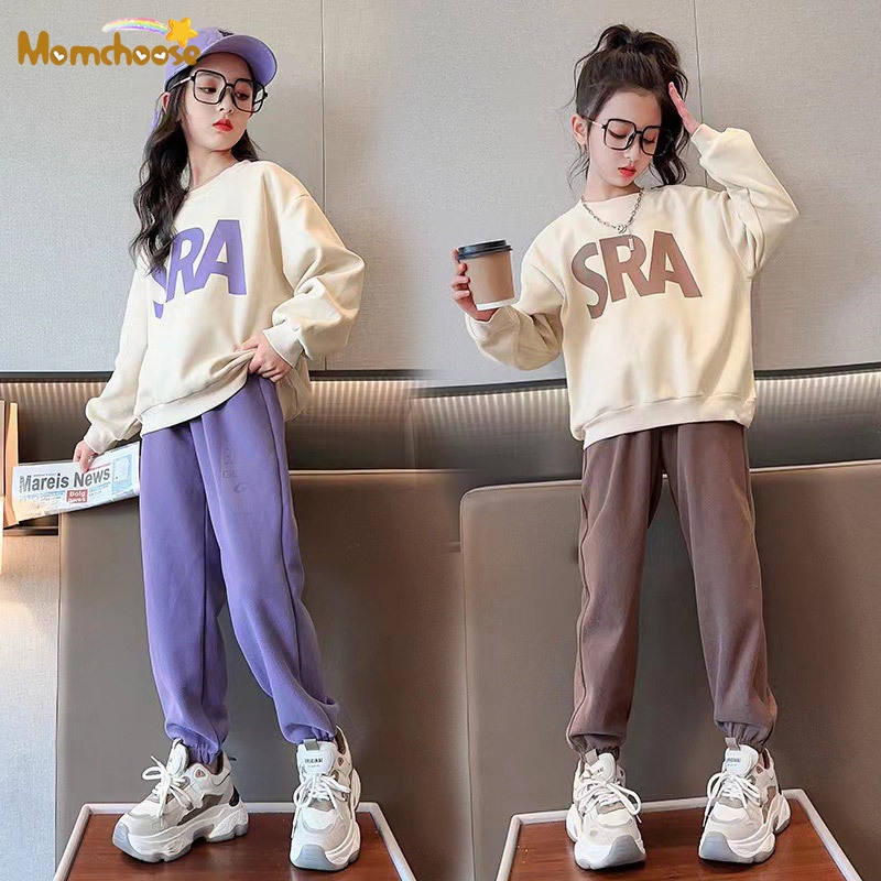 Set Đồ Thể Thao Hai Món Dáng Rộng Phong Cách Hàn Quốc Thời Trang Mùa Thu Cho Bé Gái