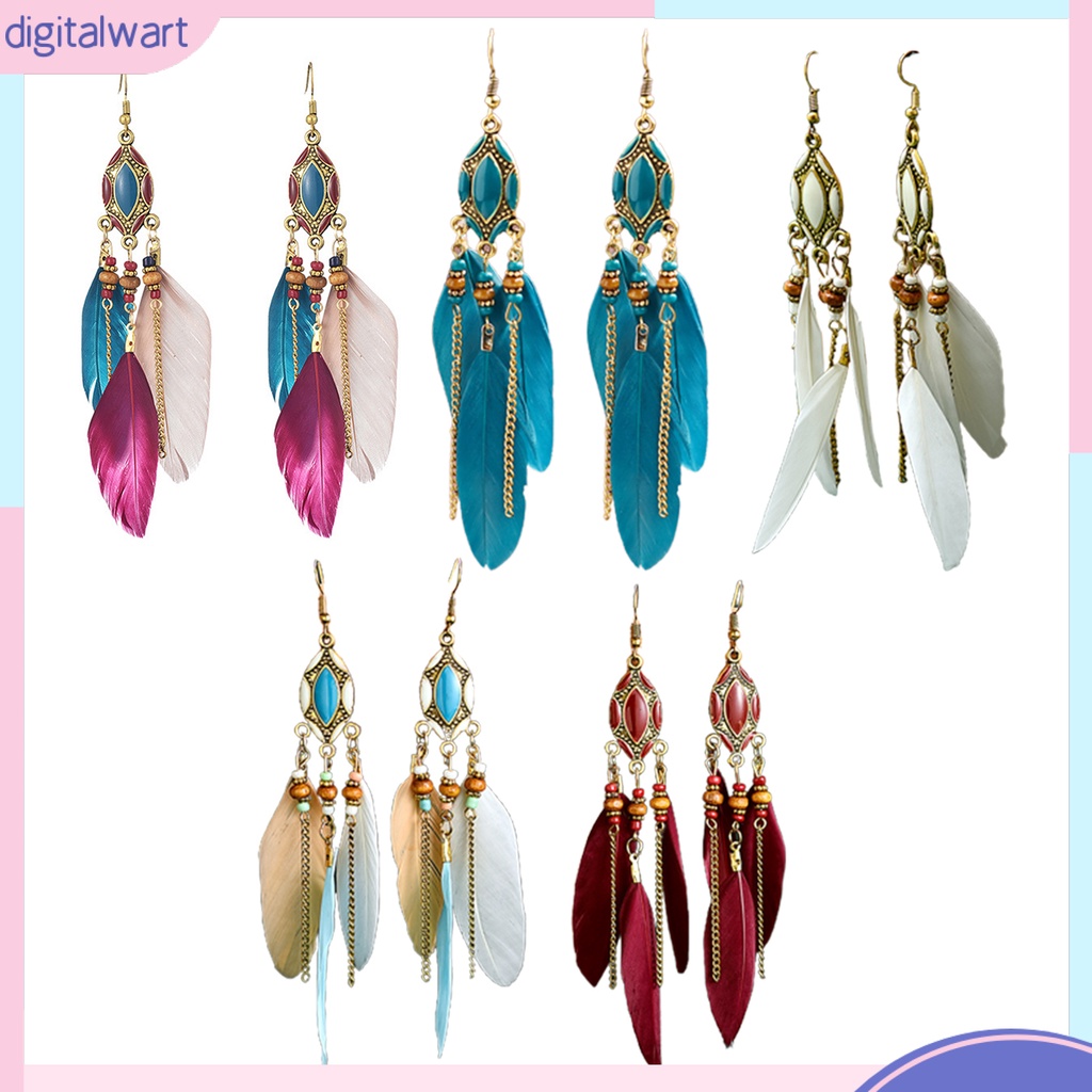 1 Đôi Bông Tai Dáng Dài Hình Lông Vũ Nhiều Màu Thời Trang Dự Tiệc