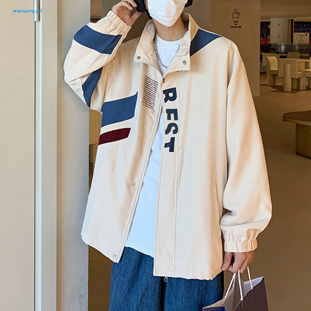 Angeyong Áo Khoác Khóa Kéo Phối Màu Phong Cách Hip hop Thời Trang Cho Nam