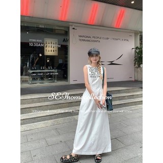 [SEI HOME] letter printed sleeveless vest dress women's summer simple waist slimming A- line skirt casual long skirt ins fashion