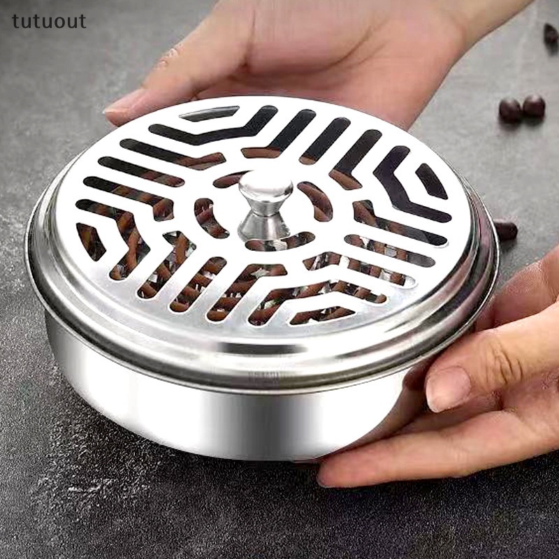 Khay Đựng Nhang Muỗi Hình Tròn Có Nắp Bằng Thép Không Gỉ Tiện Dụng