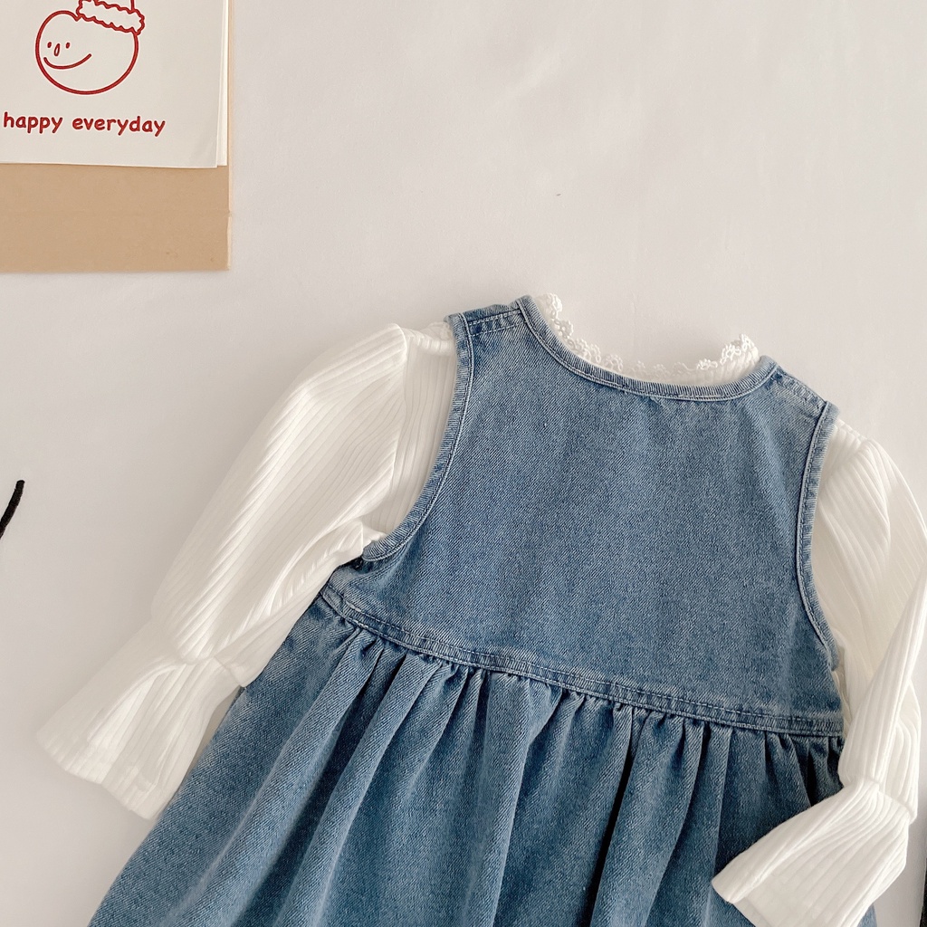 Đầm denim Tay Dài Mềm Mại Phong Cách Hàn Quốc Cho Bé Gái 0-6 Tuổi
