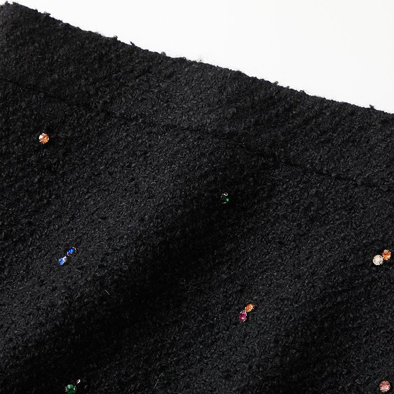 Chân Váy Len Ngắn Dáng Chữ A Lưng Cao Màu Trơn Đính Đá Thời Trang Mới Cho Nữ