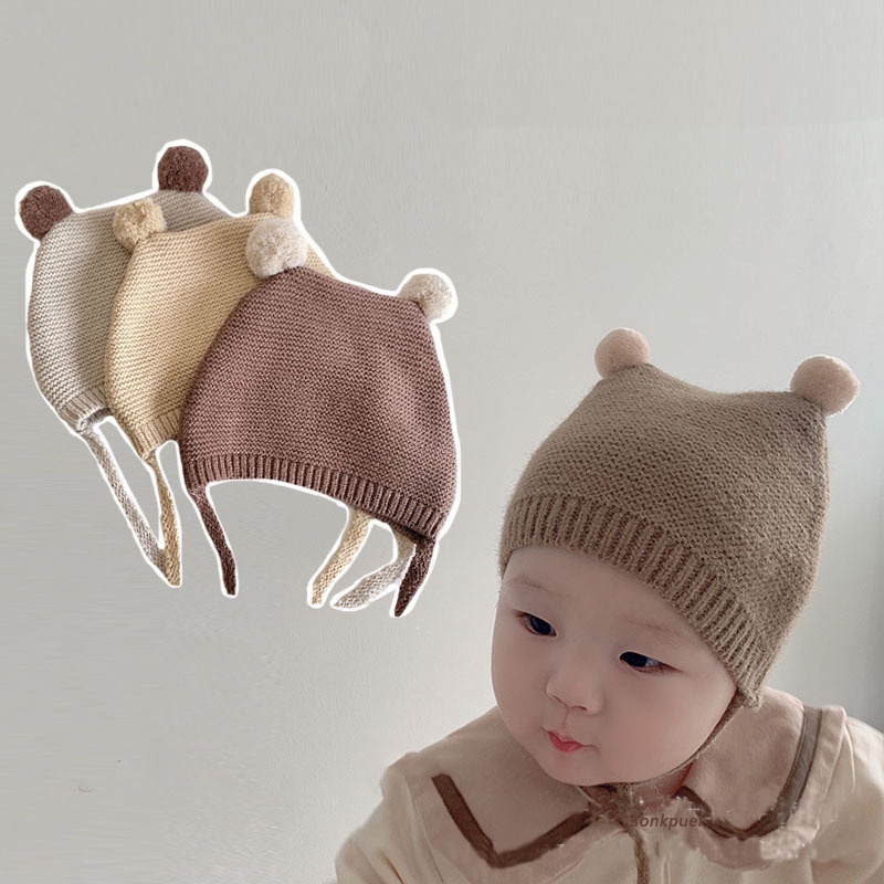 Mũ Beanie Dệt Kim Mềm Mại Màu Trơn Giữ Ấm Mùa Đông Cho Bé