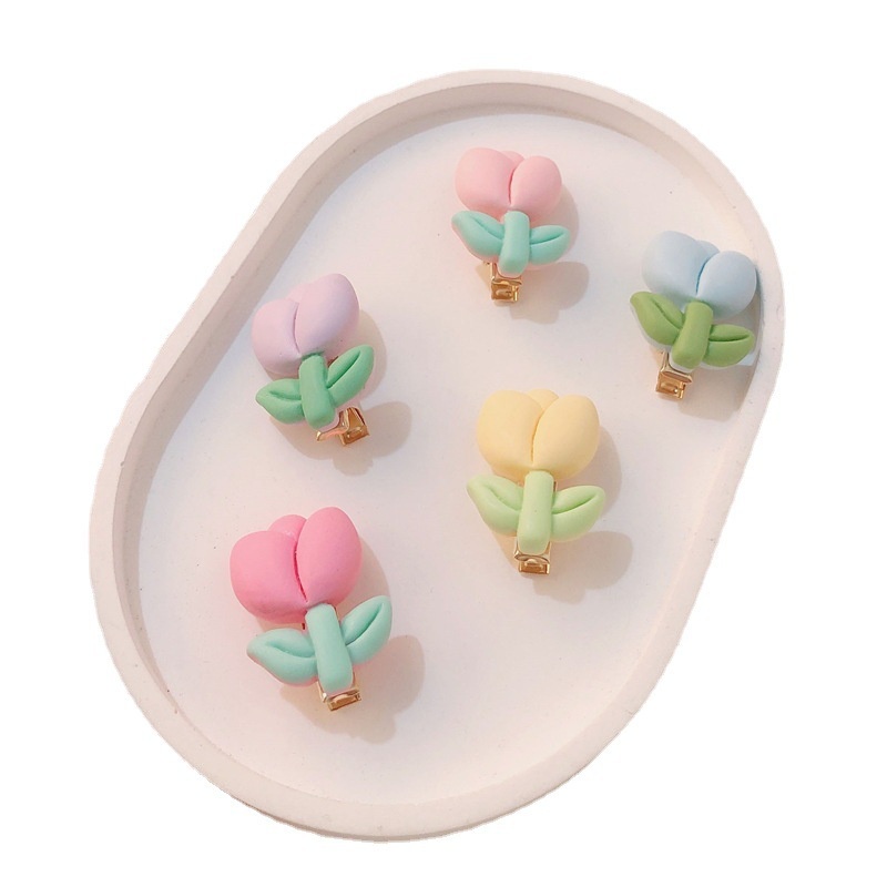 Kẹp Tóc Mái Mặt Nhám Hình Hoa Tulip Màu Sắc Ngọt Ngào Cho Nữ