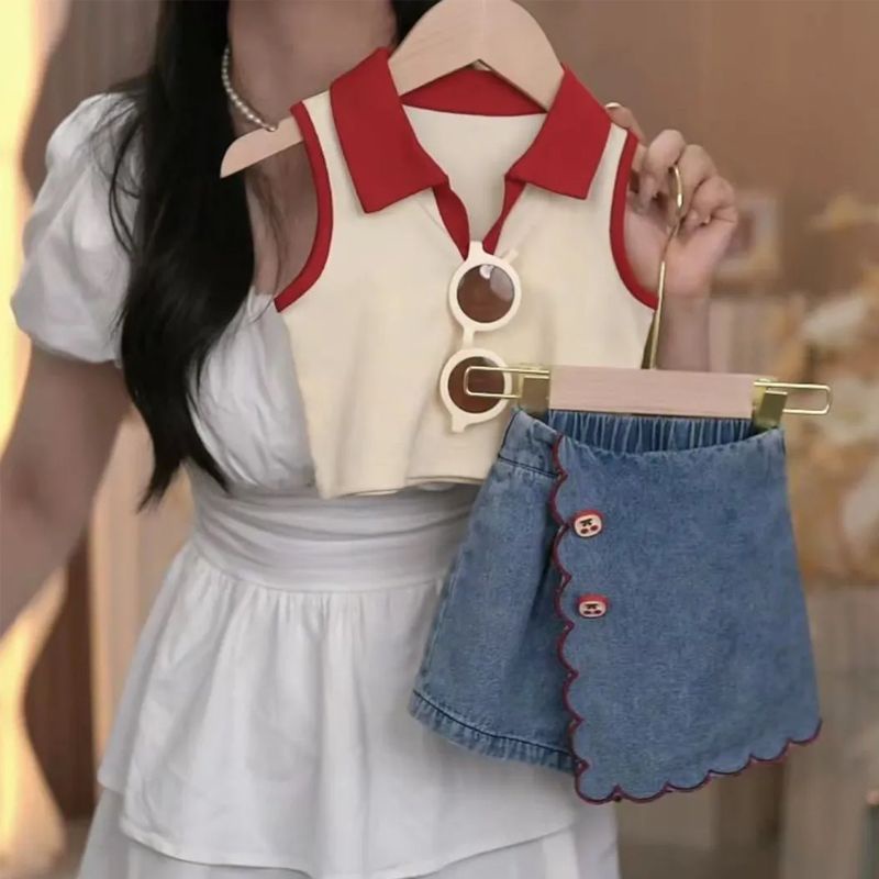 Bộ Áo Không Tay + Chân Váy denim Mỏng Phong Cách Phương Tây Thời Trang Mùa Hè Mới Dành Cho Bé Gái
