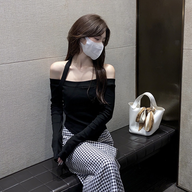 Áo Thun Tay Dài Hở Va, Áo thun trễ vai vạt chéo chất thun bo zip dày dặn co giãn thoải mái