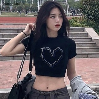 Áo đôi thun phông croptop baby tee trái tim đen T-shirt Nữ