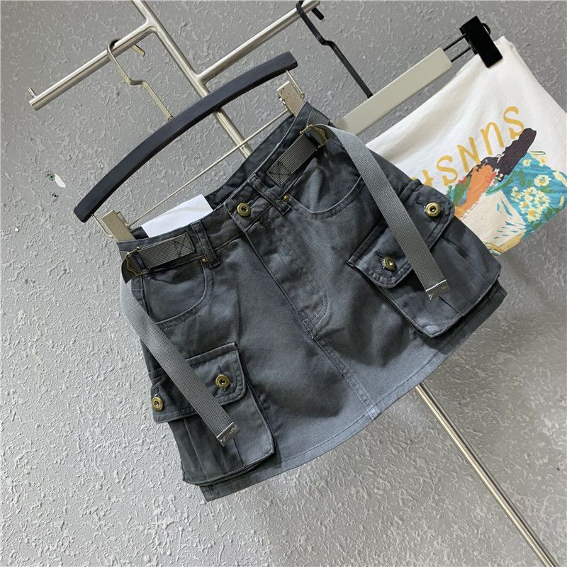 Chân Váy Yếm Denim Chữ A Lưng Cao Thời Trang Cho Nữ