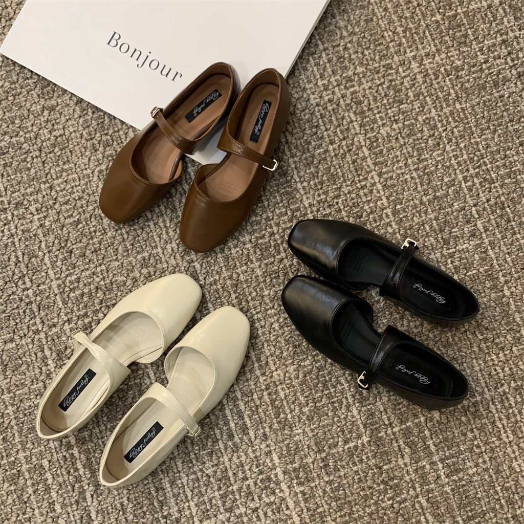 Shallow mouth flat-soled Mary Jane shoes 2023 Korean style gentle fairy style single shoes women's flat-soled beans shoes QJZS