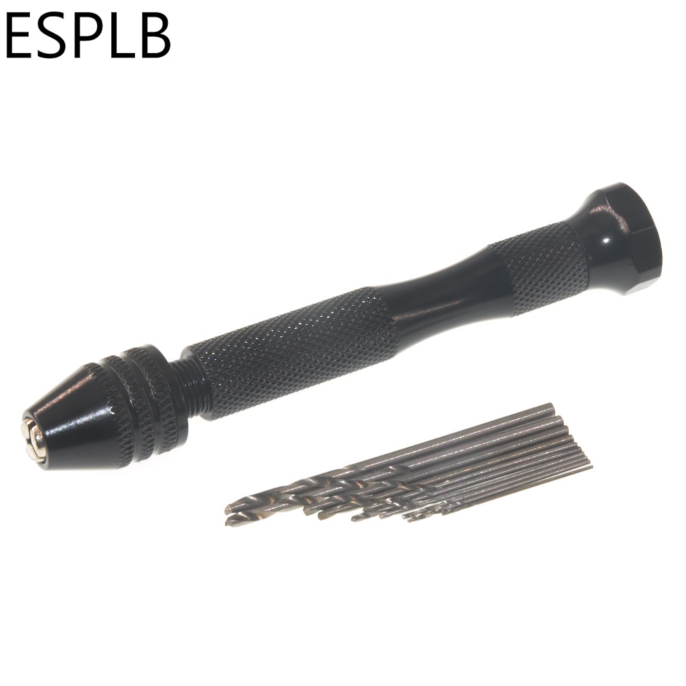 Máy Khoan Cầm Tay Bằng Hợp Kim Nhôm Kèm 10 Mũi Khoan Xoắn Mini Chuyên Dụng Làm Đồ Gỗ