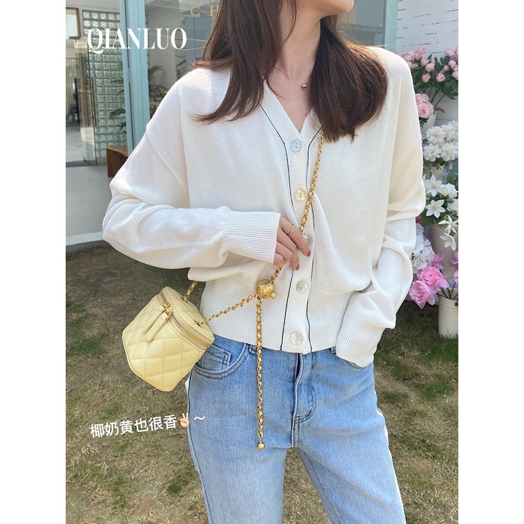 QIANLUO túi đeo chéo nữ Da PU Màu Trơn Phối Dây Xích 2023 NEW L91TNG3