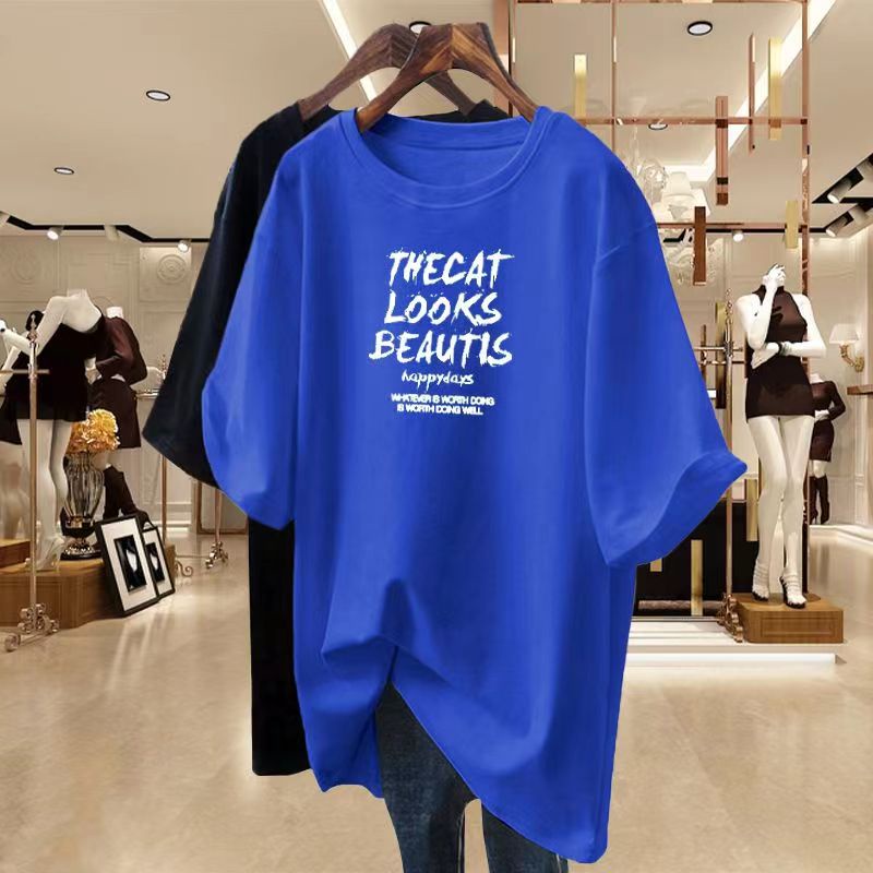 Áo Thun cotton Màu Xanh Lá Huỳnh Quang Tay Lửng Dáng Rộng In Chữ Phong Cách Âu Mỹ Cho Nữ