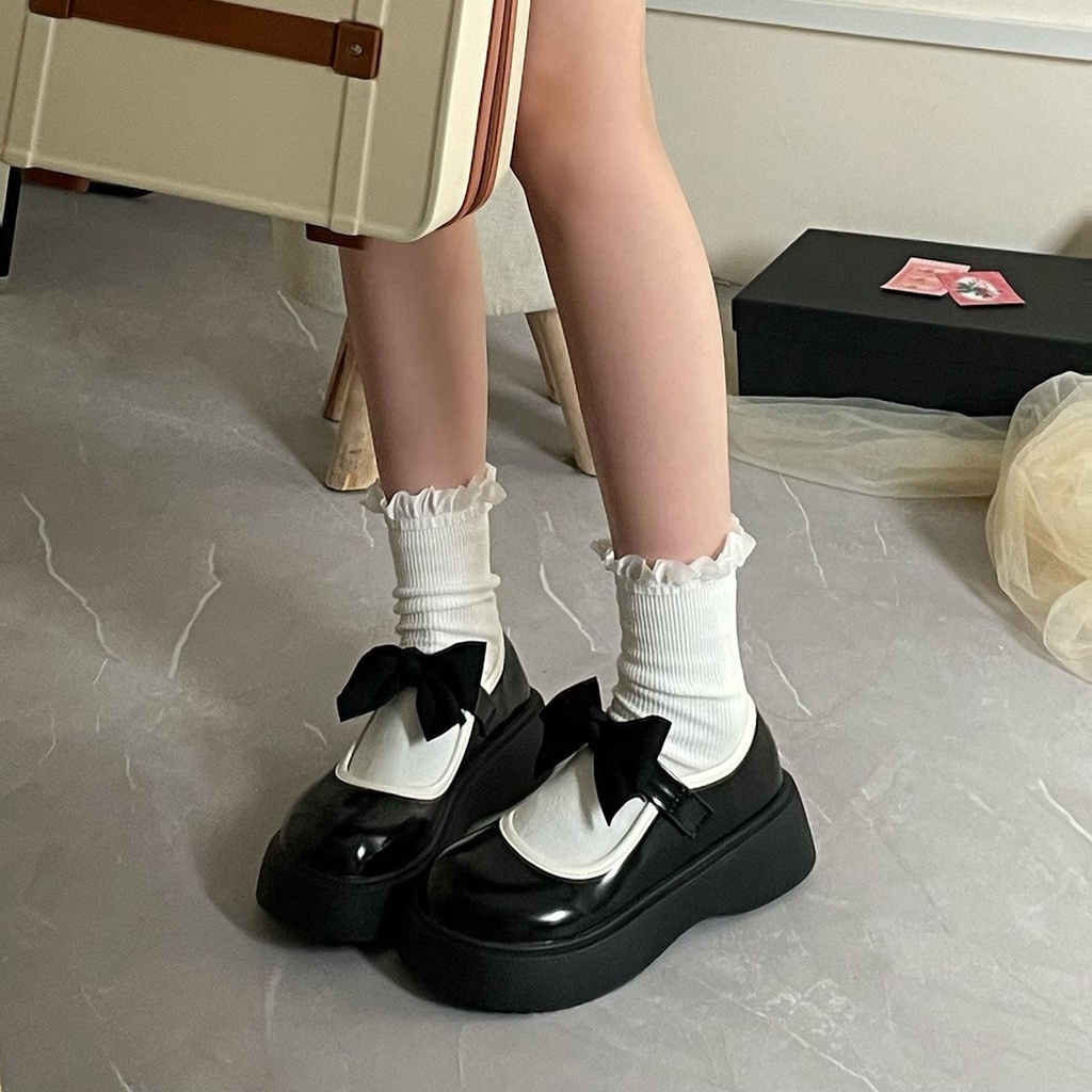 HHH Giày Mary Jane Lolita đế cao 4cm Giày Búp Bê Đế da mềm đế êm thời trang 2023NEW Cho Nữ