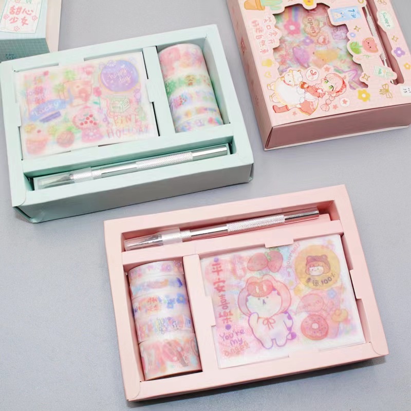 Hộp sticker và băng keo dán trang trí sổ lưu niệm DIY họa tiết hoạt hình dễ thương SHERI