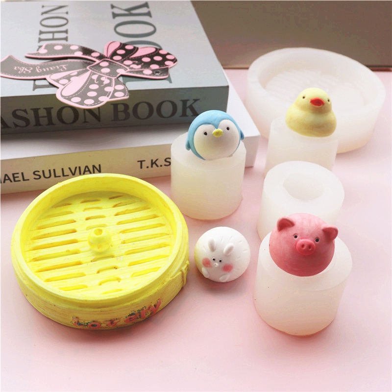 Khuôn Silicone Hình Chim Cánh Cụt / Heo / Thỏ Làm Bánh Hấp