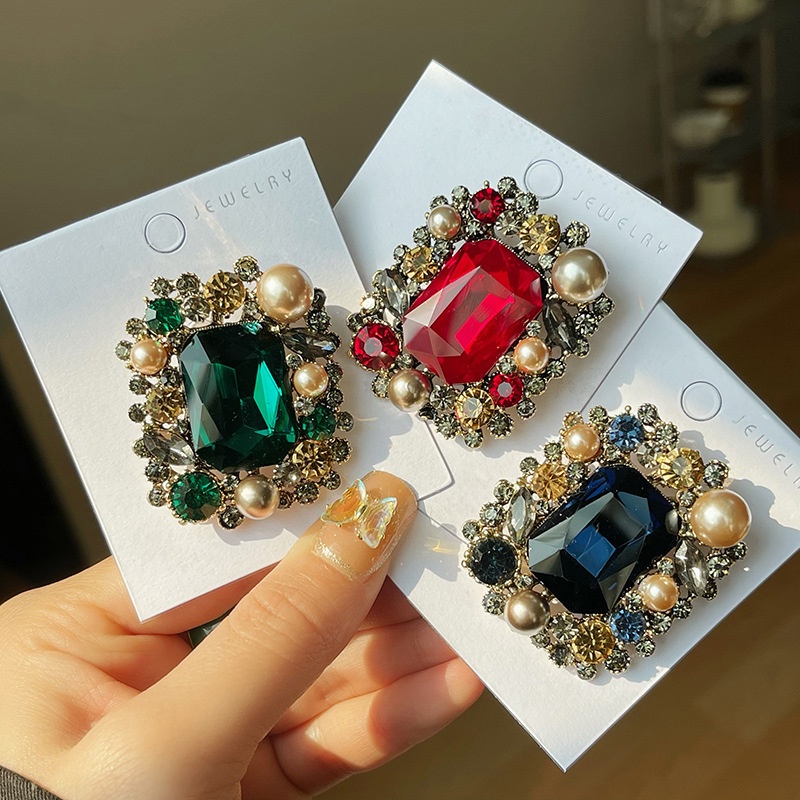 Phụ nữ hợp thời trang cổ điển ngọc trai pha lê vuông trâm ghim sang trọng cổ điển rhinestone huy hiệu phụ nữ áo khoác retro quần áo ghim đồ trang sức quà tặng