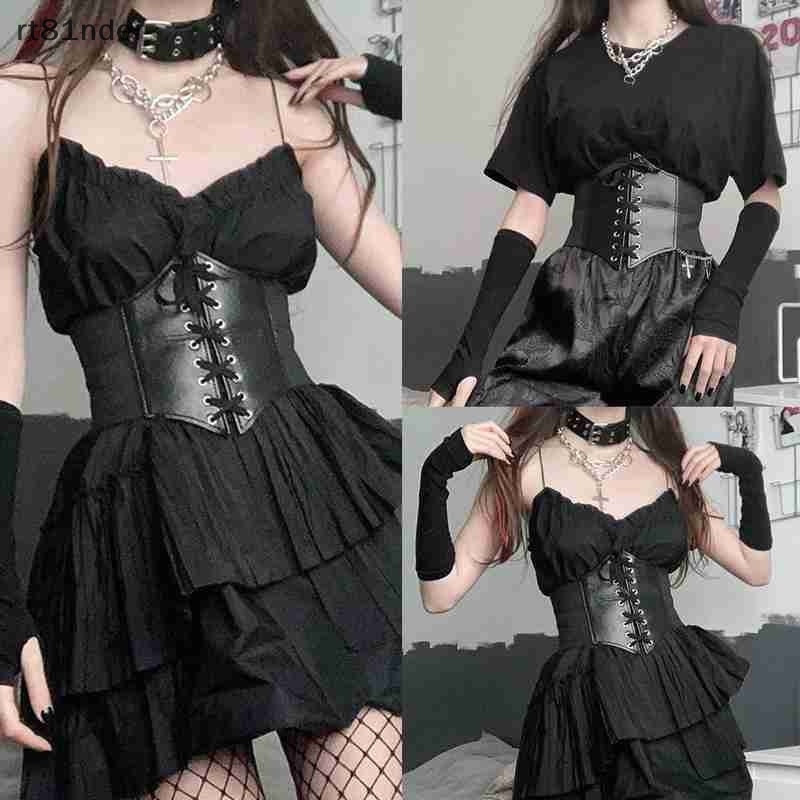 Rt 1 cái gothic dark lace up nữ thắt lưng corset thắt lưng rộng da pu thắt lưng n