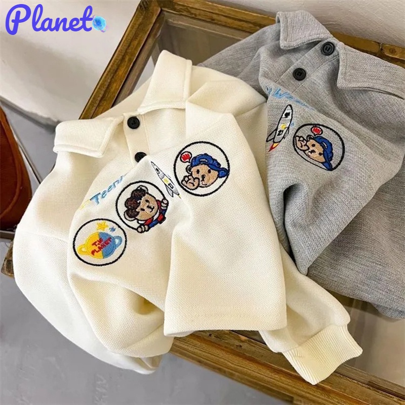 Planet Áo sơ mi polo dài tay dành cho trẻ em shang xiaoxiong thêu kho báu của nam và nữ long-tay áo t-shirt rời