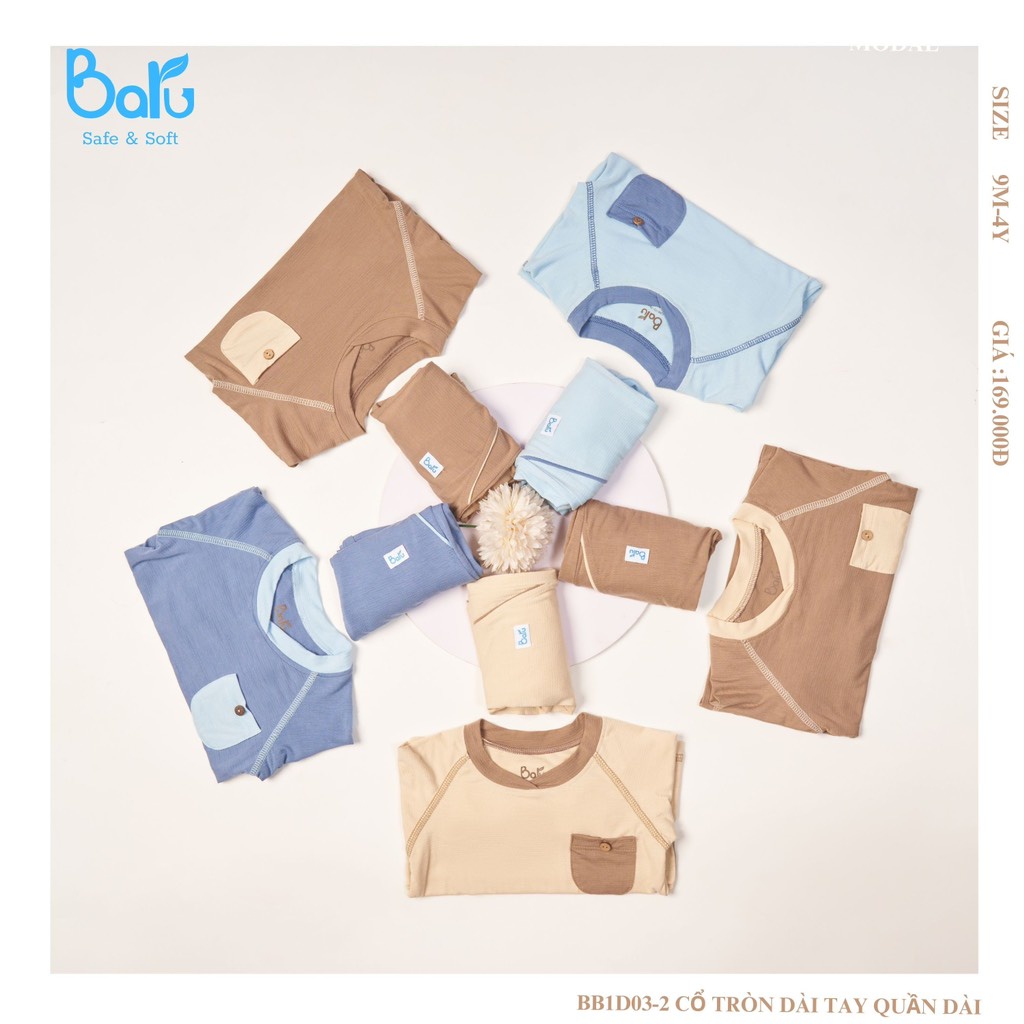 Bộ Balu Modal dài tay túi ngực cho bé trai bé gái