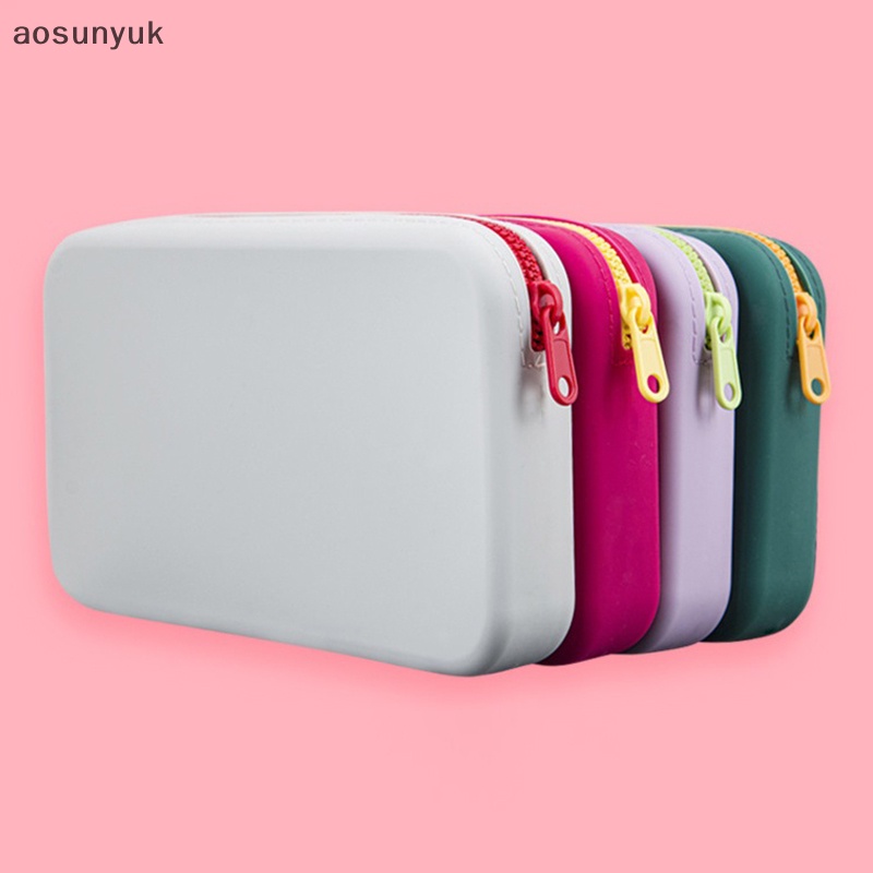 Túi lưu trữ mỹ phẩm silicon vuông aosunyuk dung tích lớn du lịch giá đỡ bàn chải trang điểm di động mỹ phẩm không thấm nước en