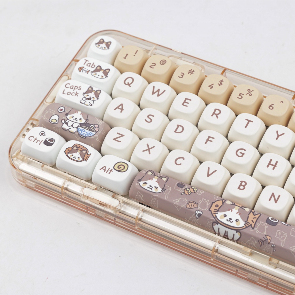 Mèo Tham Lam Keycaps MOA Profile Hoạt Hình Mèo Con PBT Dye Sub Bàn Phím Cơ Keycap
