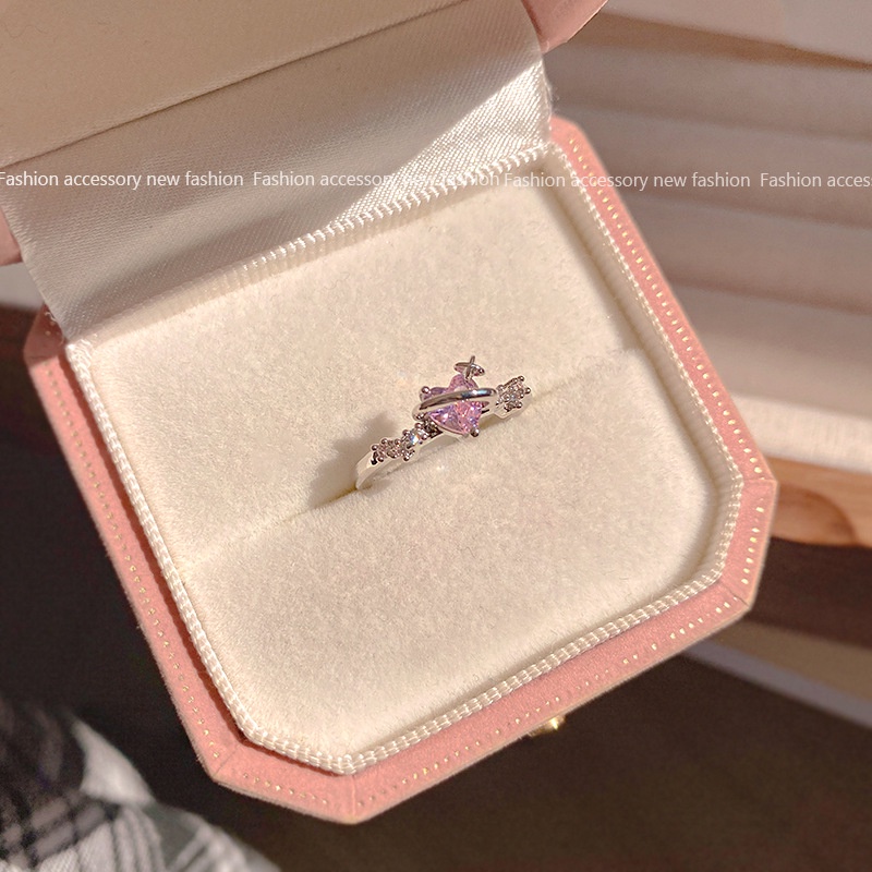 Nhẫn Hình Trái Tim Đính Kim Cương Nhân Tạo Màu Hồng Thời Trang Cho Nữ