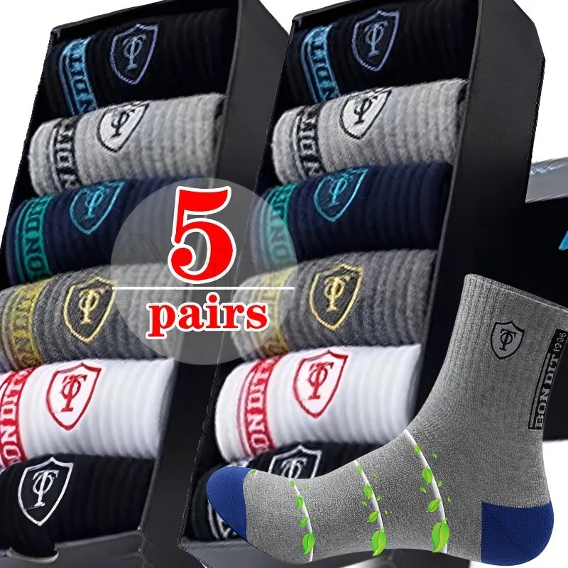5 đôi mềm mại giản dị chất lượng cao thoải mái mồ hôi-hấp thụ chống mùi non-slip ống giữa vớ lưới thoáng khí đàn ông mùa thu đông ấm áp vớ bông hàng ngày vớ thể thao thời trang