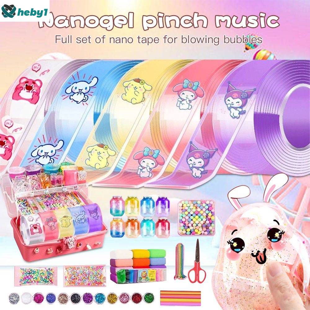 Nano Glue Kneading Music Blowing Bubble Tape Double-sided Paste Blowing Bubble Toy Material Package Set heby1 heby1