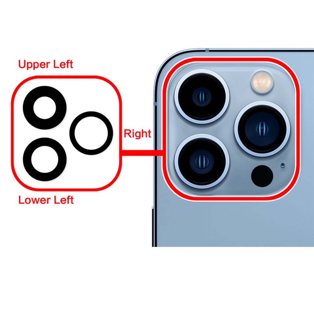 Mặt sau thay mặt kính camera sau + dụng cụ tháo + keo 3m cho iphone x xr xs 11 12 13 14 plus pro max