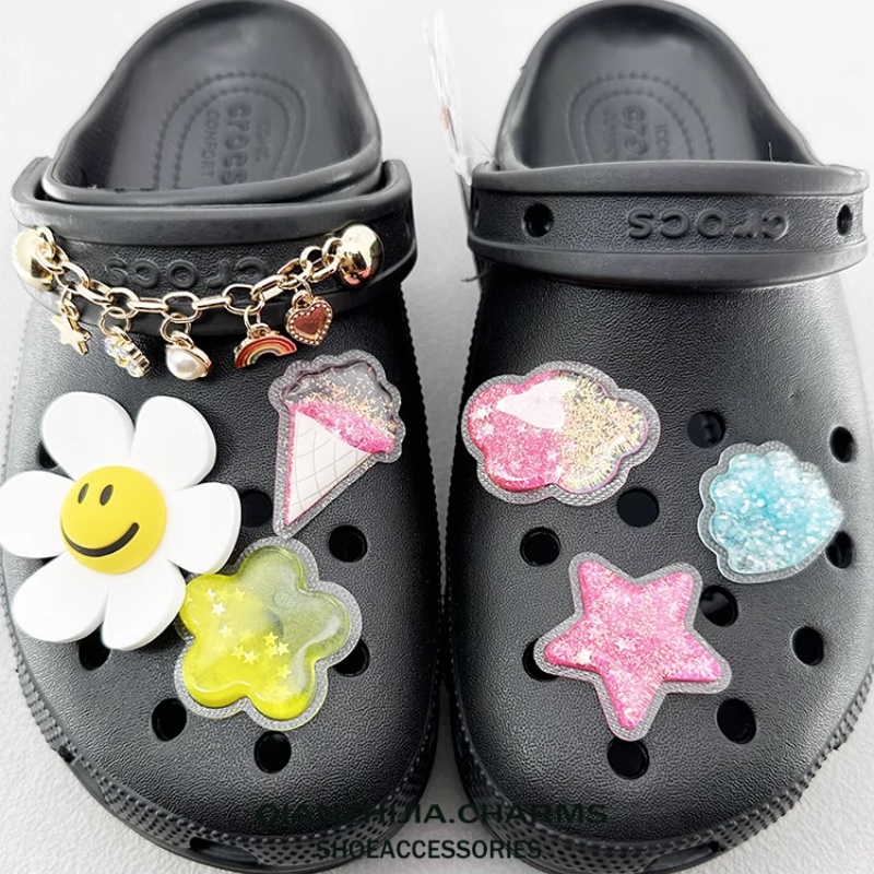 Jibbitz crocs charm Phụ Kiện Nút Khóa Giày crocs Đính Kim Sa Hình Hoa Nhiều Màu Sắc Vui Nhộn Phong Cách Mới 2023