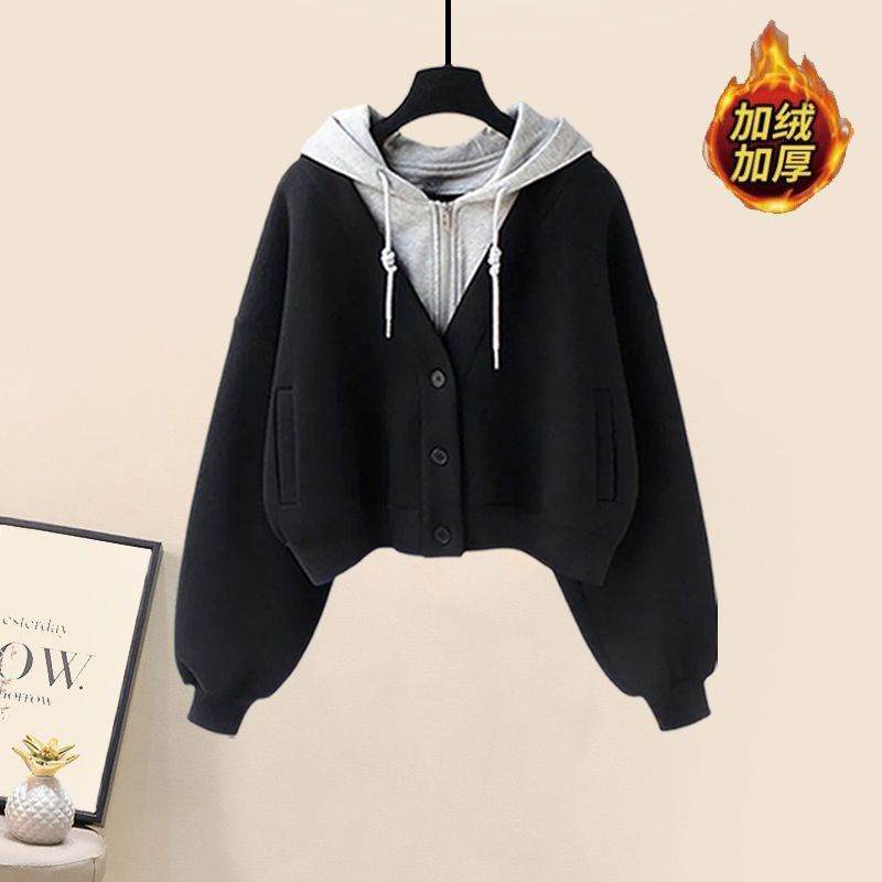 Set Áo Nỉ Có Mũ Phối Chân Váy Lưng Cao Thời Trang Thu Đông Xinh Xắn Cho Nữ