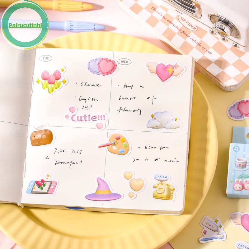 Set 50 Sticker Dán Trang Trí Sổ Lưu Niệm Hình Động Vật Dễ Thương vn