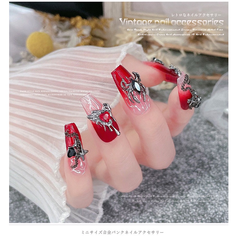 Vintage dark wind crow heart nail ornament metal cross love personality skeleton nail alloy diamond phụ kiện