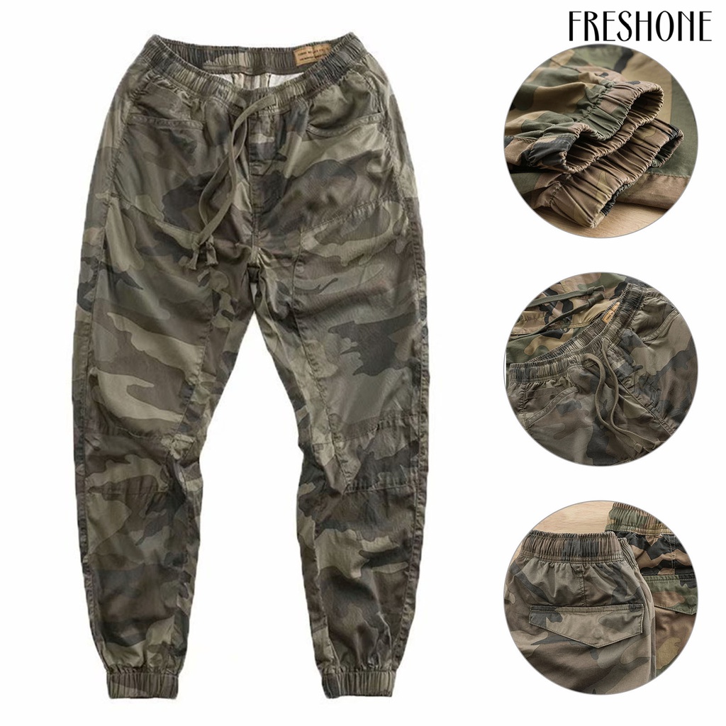 Quần nam ngụy trang in thun thắt lưng quần chở hàng thông thường cho mùa hè