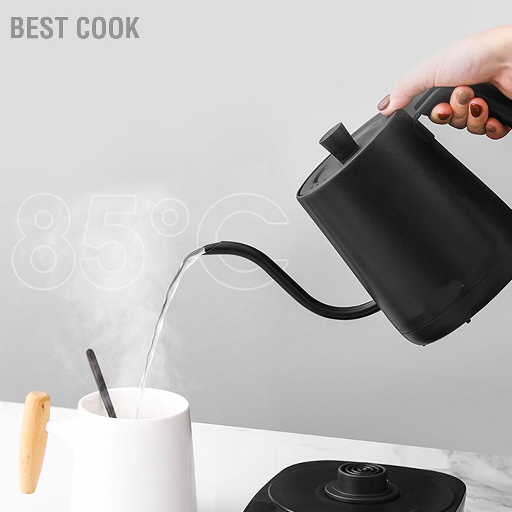 Best cook Ấm đun nước điện cổ ngỗng bằng thép không gỉ Rót qua trà cà phê Điều khiển nhiệt độ tự động Bình cách cho văn phòng tại nhà Màu đen CN 220V