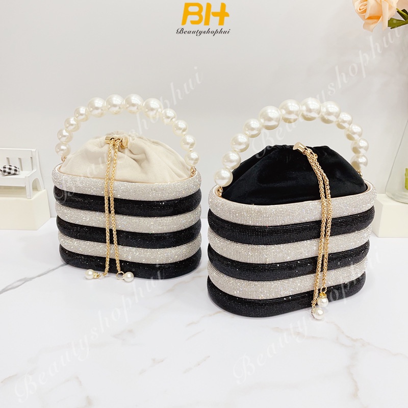Túi nữ mới ngọc trai cầm tay wave shining rhinestone elegant dinner bag túi đeo chéo đa năng cho nữ