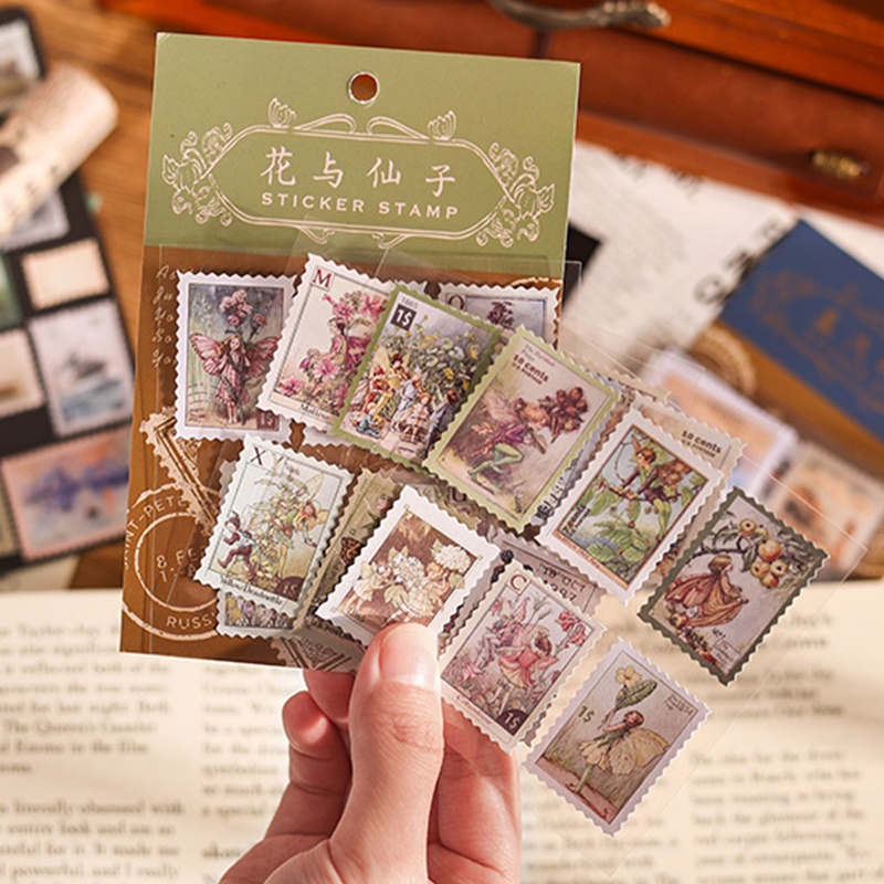 4 tờ dòng tem văn học nhãn dán phong bì deco gói đề can tem tự làm