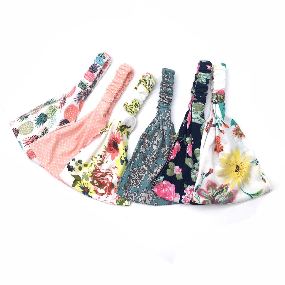 Boho floral in tóc ruy băng đàn hồi dây buộc tóc rộng cotton căng thể thao băng đô yoga