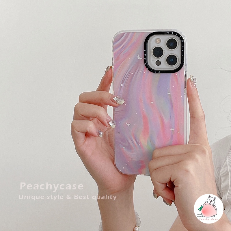 Dreamy laser aurora moon star pink phone case cho iphone 14 13 12 pro max 11 iphone13 13promax soft tpu shock proof protector Ốp điện thoại