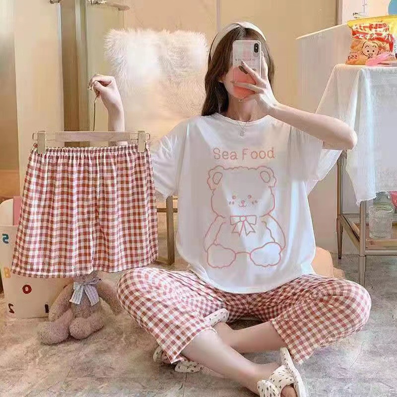 Bộ Đồ Ngủ Ba Món Tay Ngắn Thời Trang Mùa Hè 2023 Chất Lượng Cao Hoạt Hình