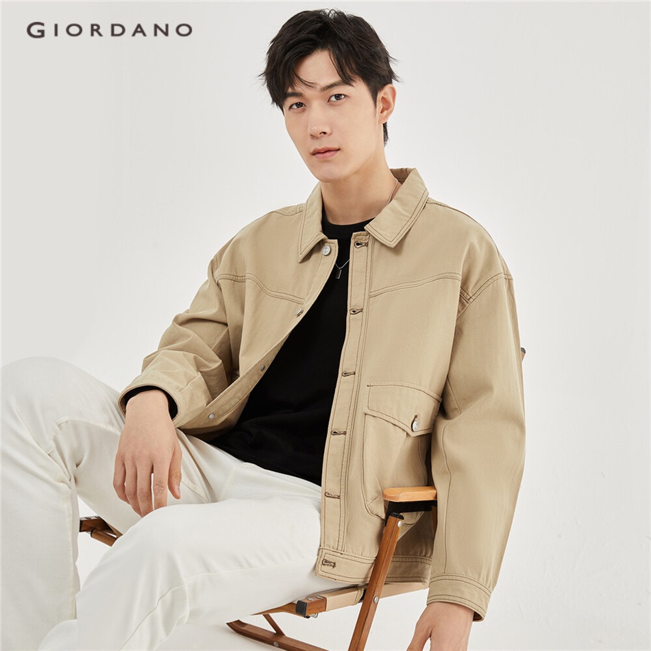 Áo khoác nam GIORDANO 18073601 có túi cổ lật phối màu tương phản thời trang dành cho nam