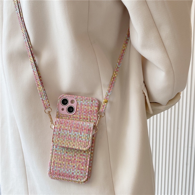 Túi đựng thẻ hoa văn dệt xiaoxiangfeng thích hợp cho ốp lưng điện thoại apple 14pro crossbody iphone 13 / 14promax vỏ bảo vệ điện thoại