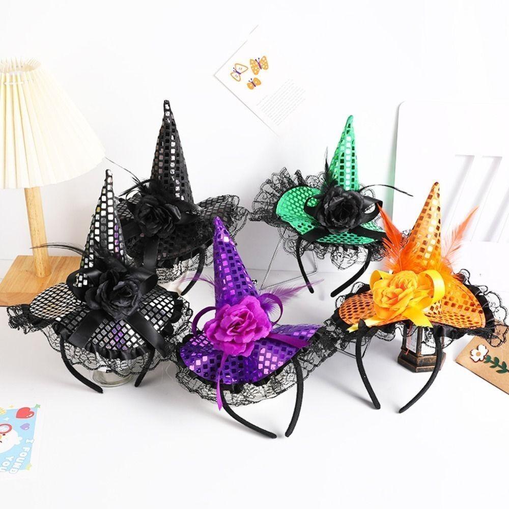 Simpleshop1 vòng cài tóc, mũ phù thủy bằng vải ren sequins, băng đô trang trí tiệc hoạt hình halloween
