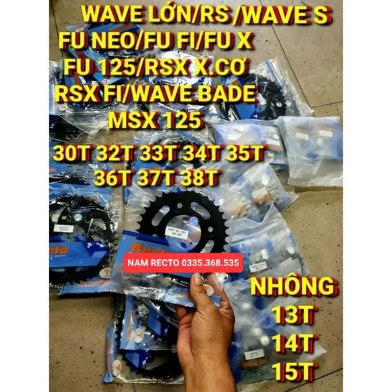 NHÔNG + DĨA WAVE RS/RSX X.CƠ/RSX FI/WAVE S110/FU125/FUTURE X/MSX 125 30-31-32-34-35T-36T-37T-38T-40T CHÍNH HÃNG RECTO>
