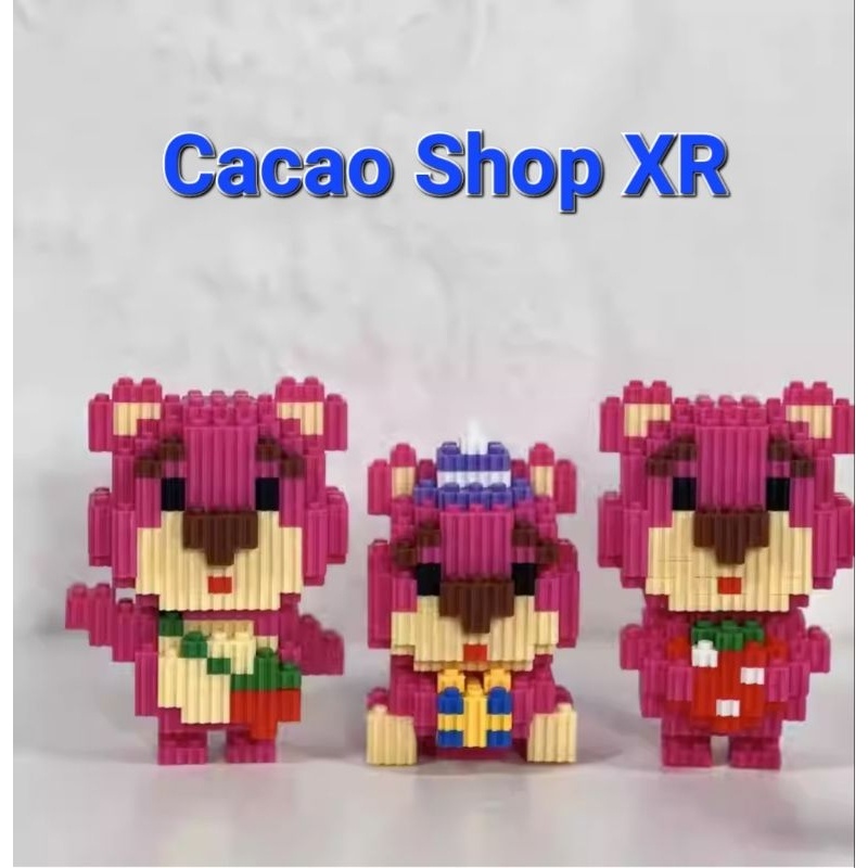 Mô Hình Lắp Ráp Gấu Dâu, Mô hình 3D Gấu Lotso dễ thương, Lego Gấu ôm dâu