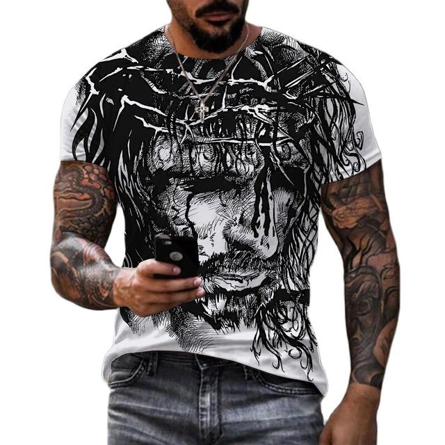 Áo Thun Tay Ngắn In Hình Chúa jesus christ 3d Thời Trang Mùa Hè 2023 Phong Cách harajuku Cho Nam