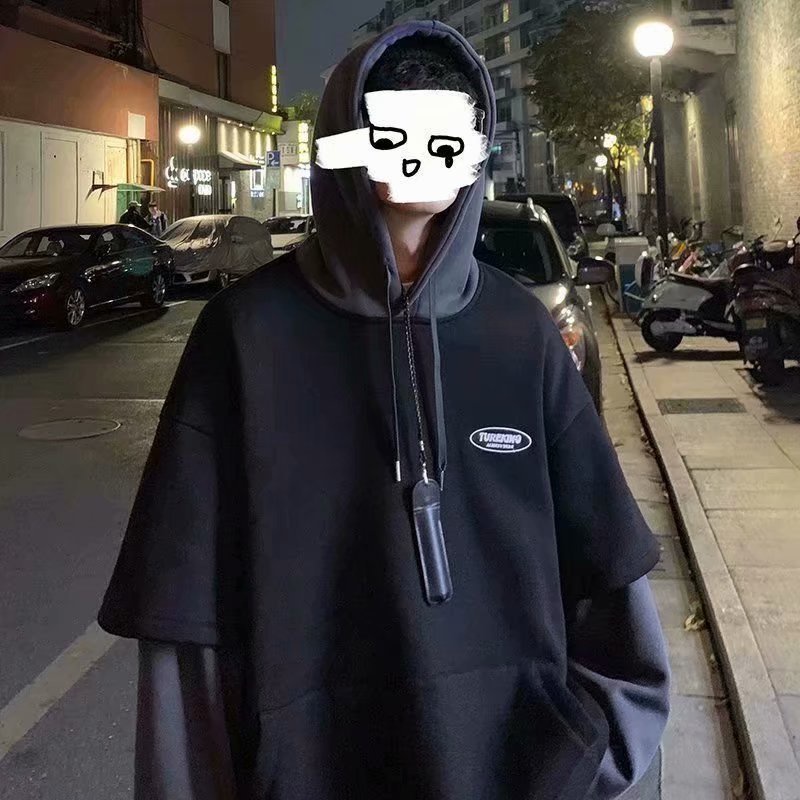 Áo Hoodie Giả Hai Lớp Dáng Rộng Thời Trang Thu Đông Cho Nam
